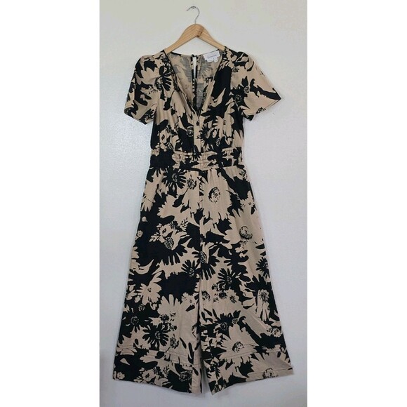 Anthropologie The Somerset Jumpsuit Wide Leg Light Sand Beige Black Size XS P